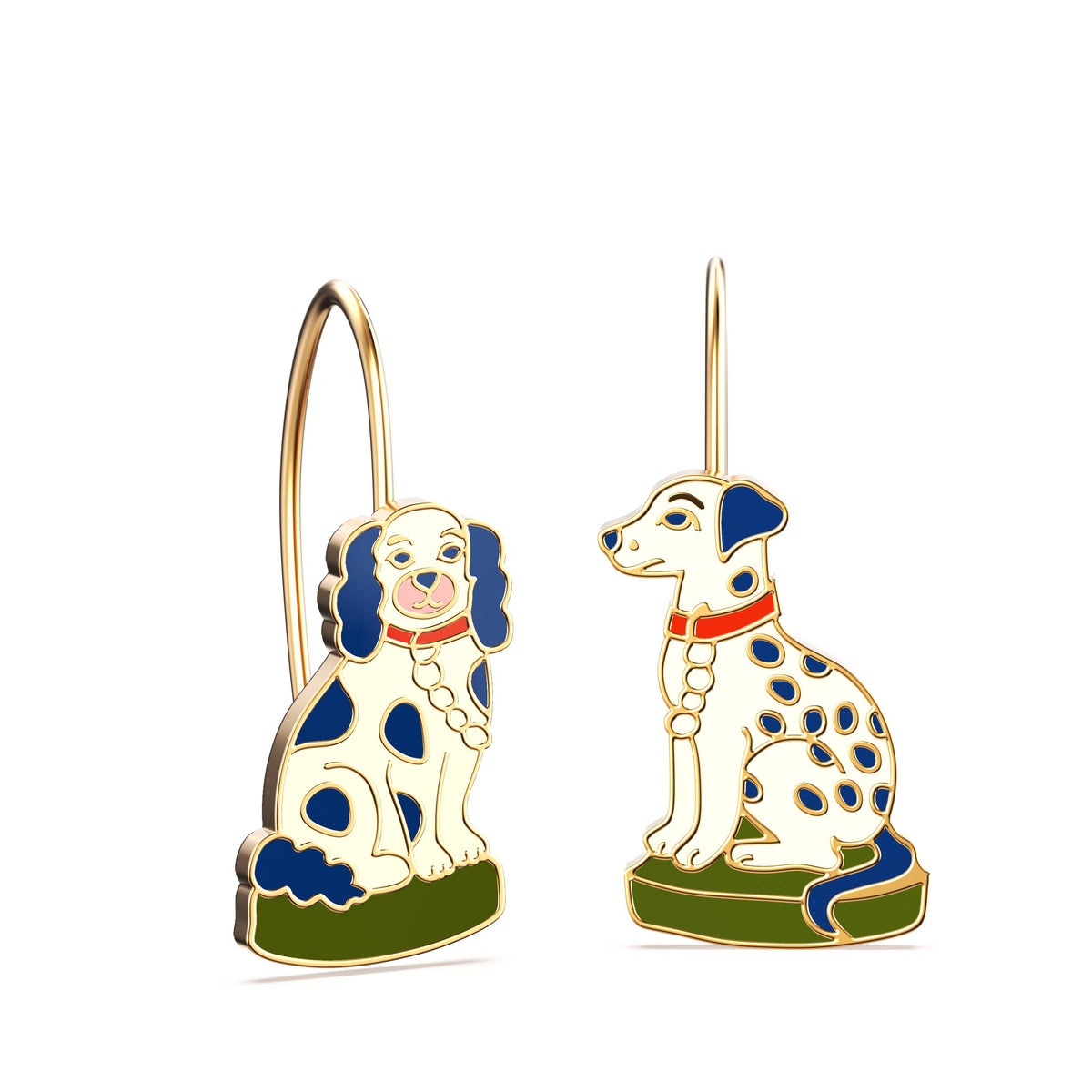 Staffordshire Dogs Gold Drop Earrings | Dog Lover Gift