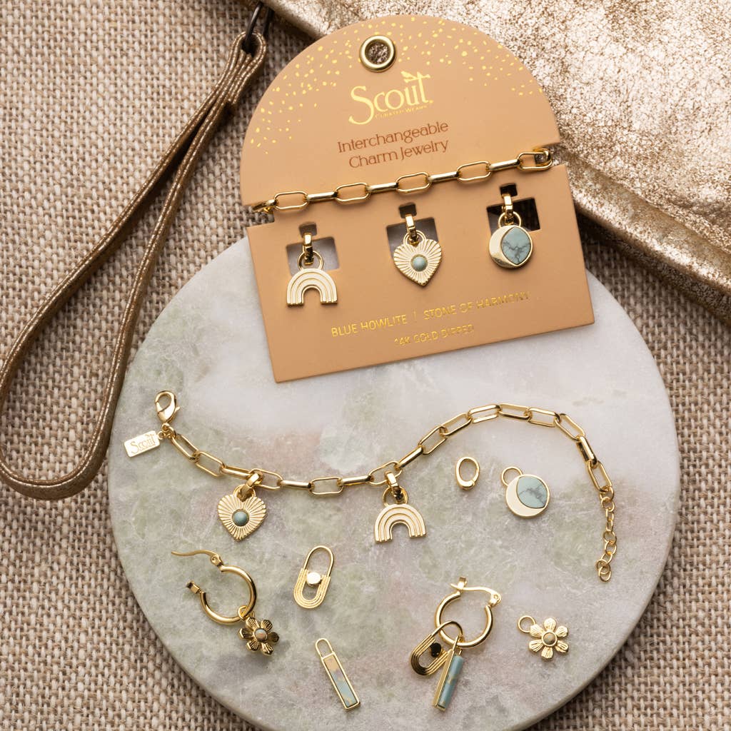 Interchangeable Charm Earring - Rose Quartz/Love/Gold / Scout