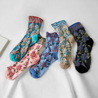 Rufia - Embossed Floral Pattern Women's Socks: Black / One Size