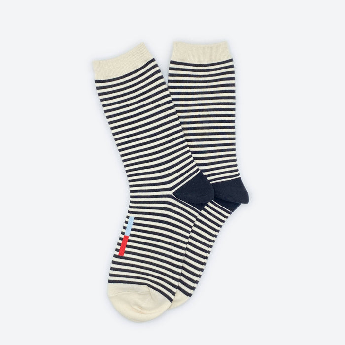 Cole Black and White Striped Crew Socks / Hooray Sock Co.
