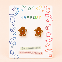 Gingerbread Man Enamel Flat Back Kids Earrings