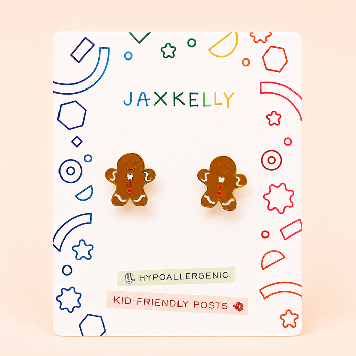 Gingerbread Man Enamel Flat Back Kids Earrings