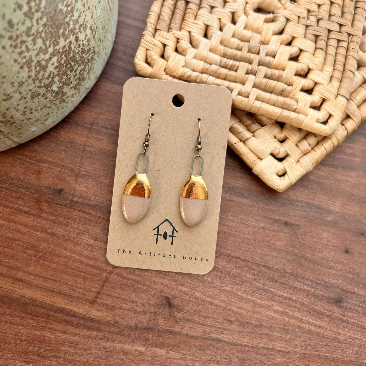 Nude Pink Half Dipped Rose Clay Earrings