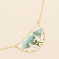 Pressed Flower Necklace - Blue Baby's Breath/Gold