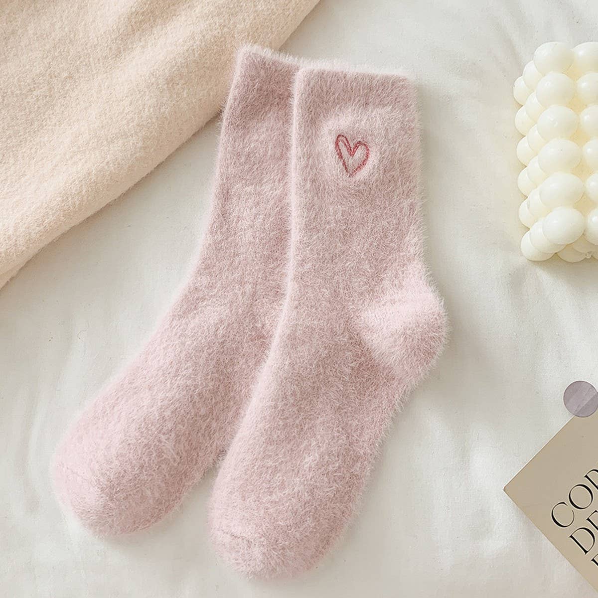 Pink Heart Fluffy Socks Women Winter Warm & Cozy