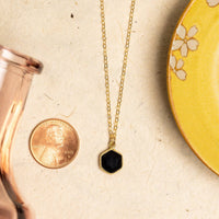 Black Onyx Dainty Hexagon Gold Pendant Necklace