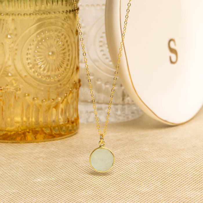 Aquamarine Small Disc Round Necklace