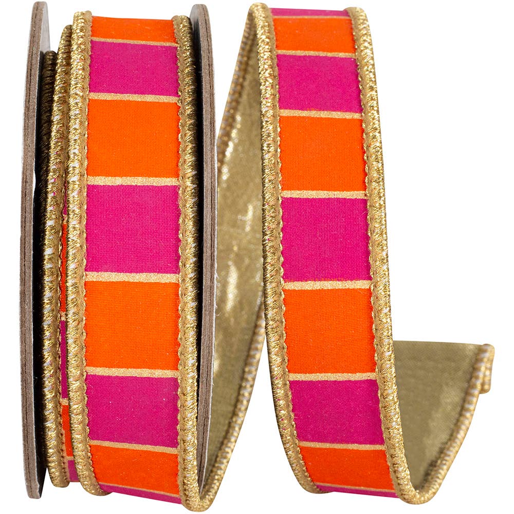 Gilded Check Outlined, Orange/fuchsia, 1 In