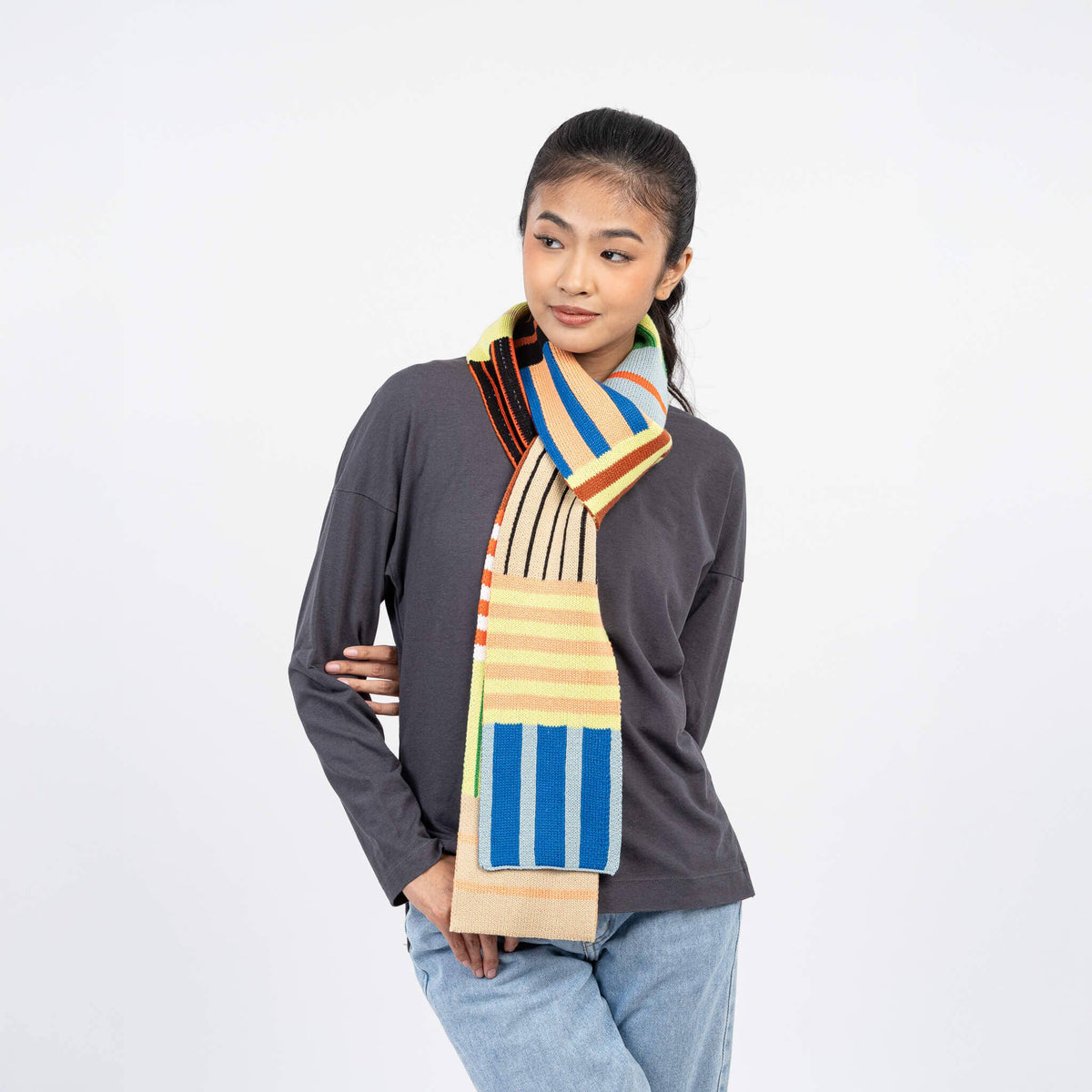 Patchwork Stripe Skinny Scarf