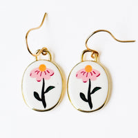 Botanical Folk Art Flower Earrings Gold Plated