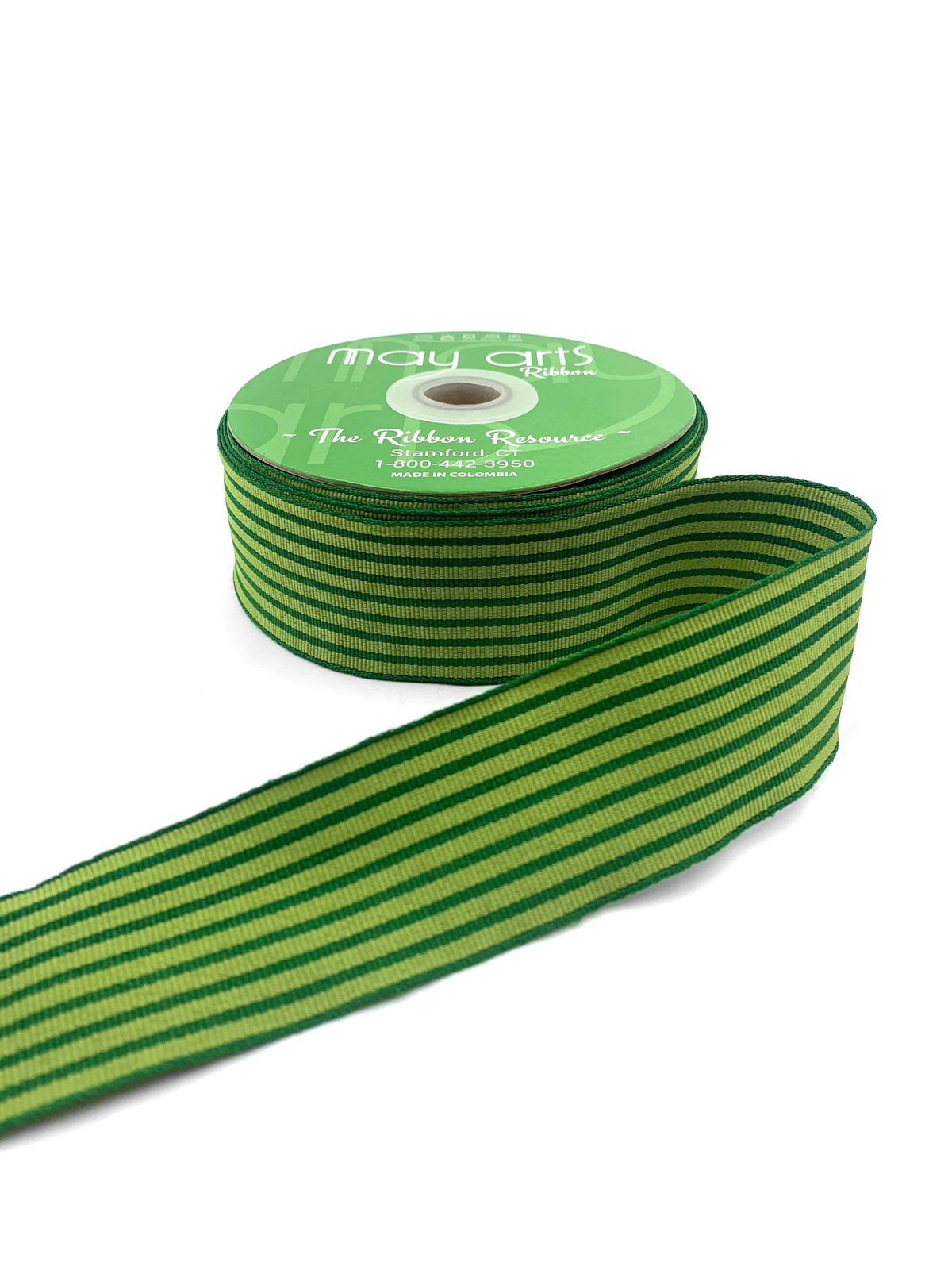 1.5" Classic Green & Parrot Green Striped Grosgrain Ribbon