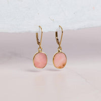 October Birthstone Pink Opal Gold Oval Gemstone Earrings / Soul & Little Rose