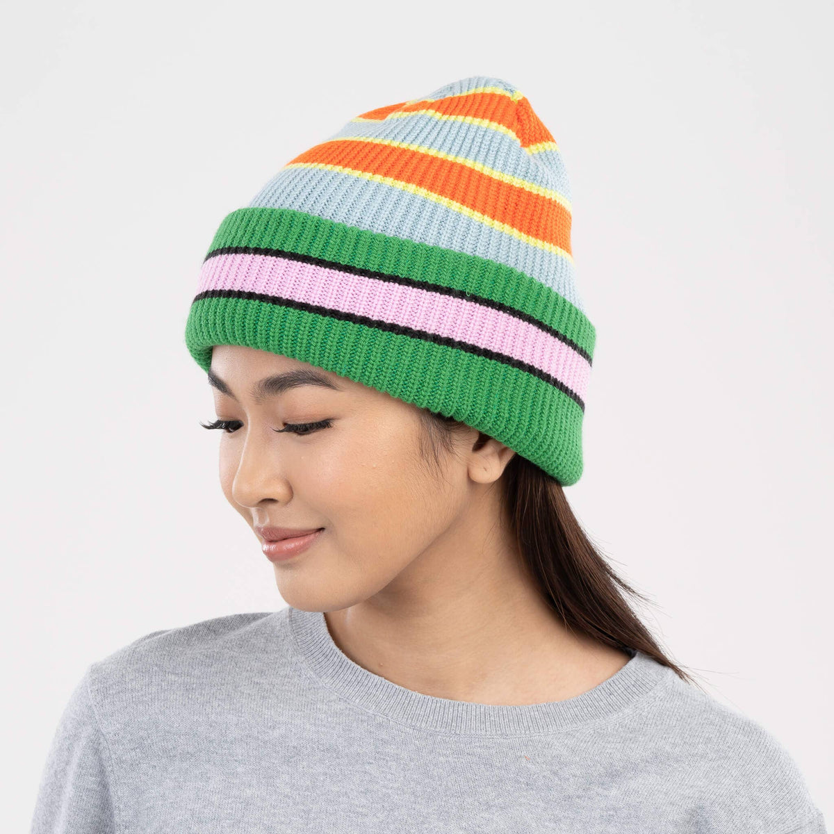 Zipper Stripe Plush Beanie
