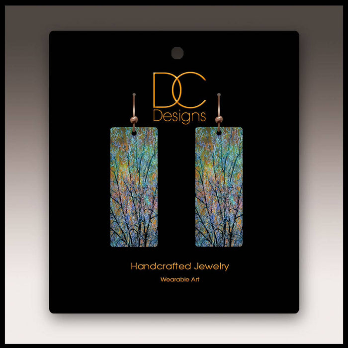 Blue Branches Artistic Rectangle Earrings
