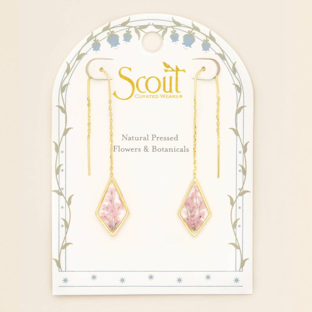 Pressed Flower Thread Earring - Pink Lace Flower/Gold / Scout