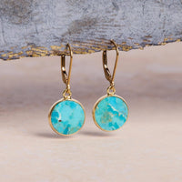 December Birthstone Earrings - Genuine Turquoise Circle Leverback 14k Gold Filled / Soul & Little Rose