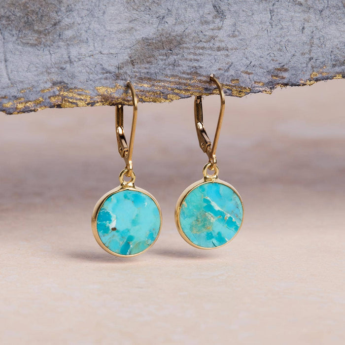 December Birthstone Earrings - Genuine Turquoise Circle Leverback 14k Gold Filled / Soul & Little Rose