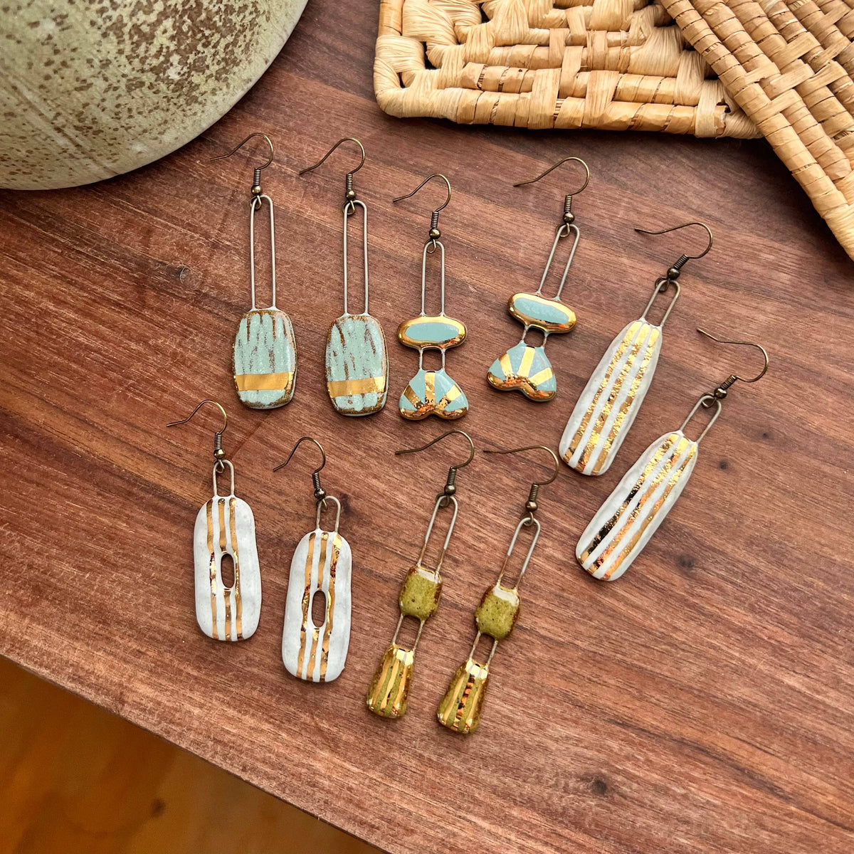 Speckled Olive Two Piece Gold Lined Earrings