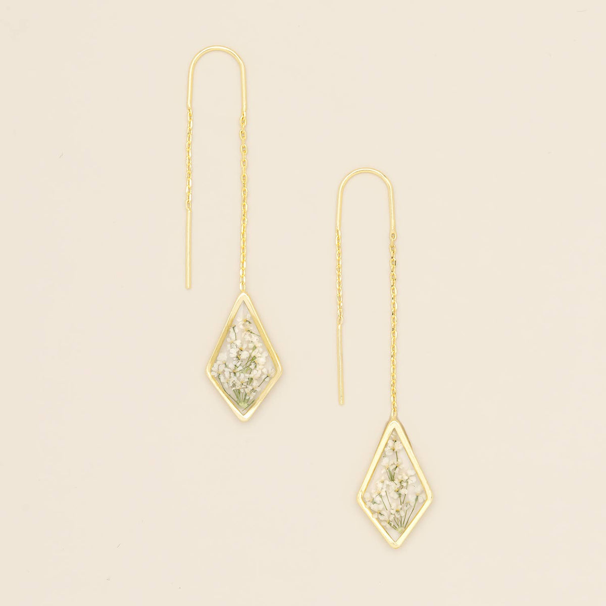 Pressed Flower Thread Earring - White Lace Flower/Gold / Scout