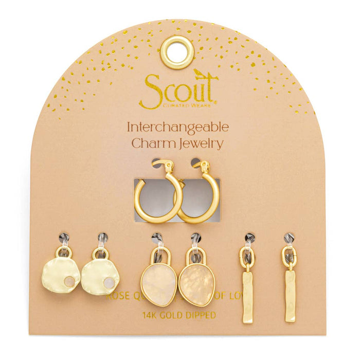 Interchangeable Charm Earring - Rose Quartz/Love/Gold / Scout