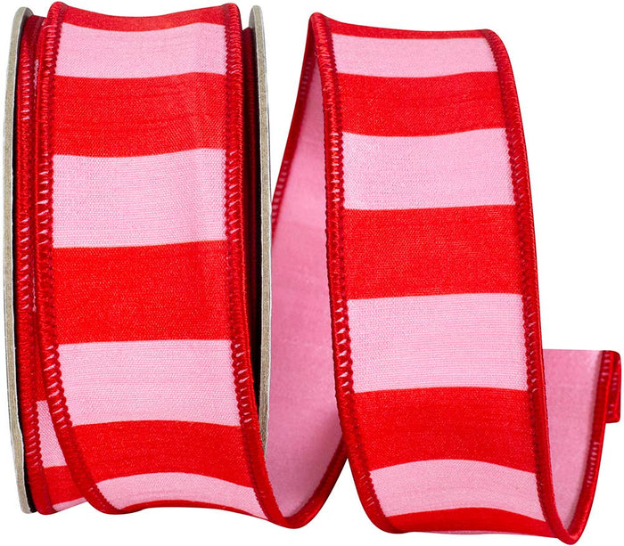 Cabana Striped Dupioni, Pink/red, 1-1/2 In