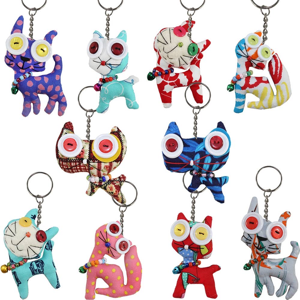 Crazy Cat Googly Key Ring - Assorted