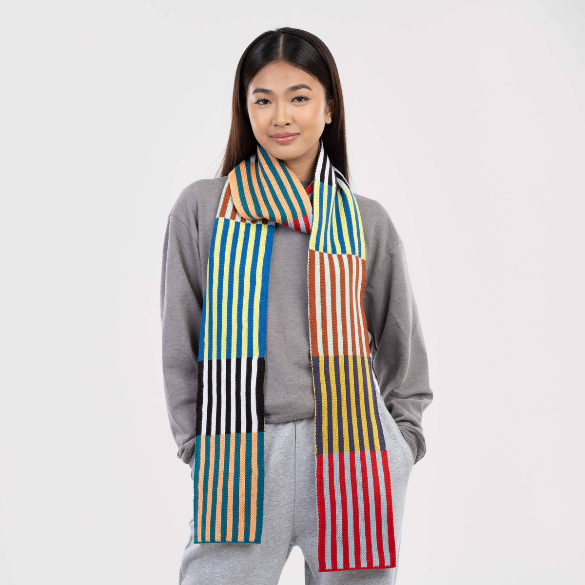 Colorblock Stripe Skinny Scarf