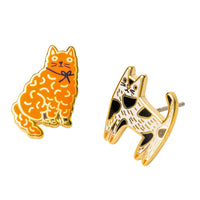 Cat Earrings | Cat Lover Mismatched Gold Studs