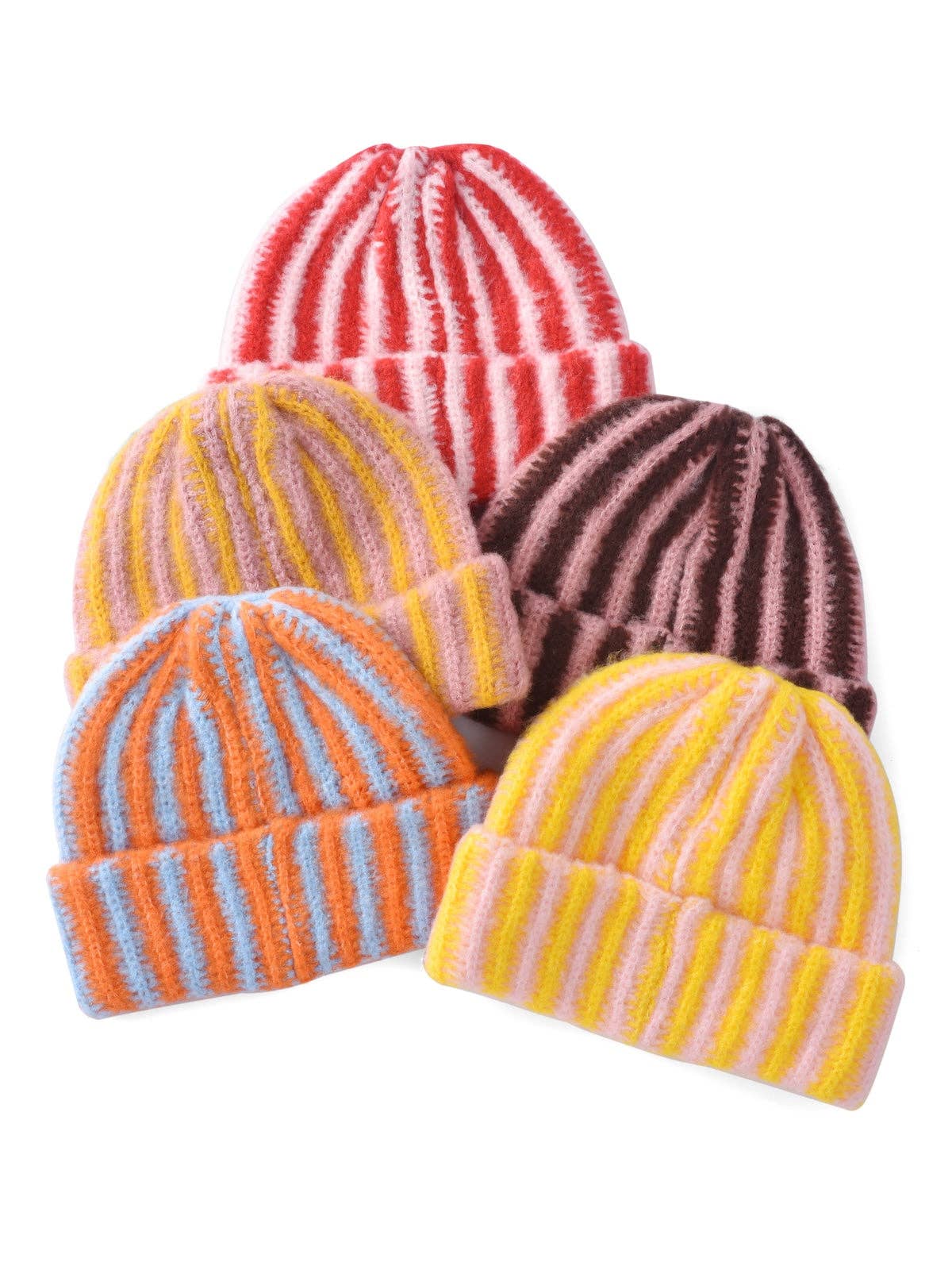 Haila - Color-block Striped Cuffed Knitted Beanie - Warm & Stylish