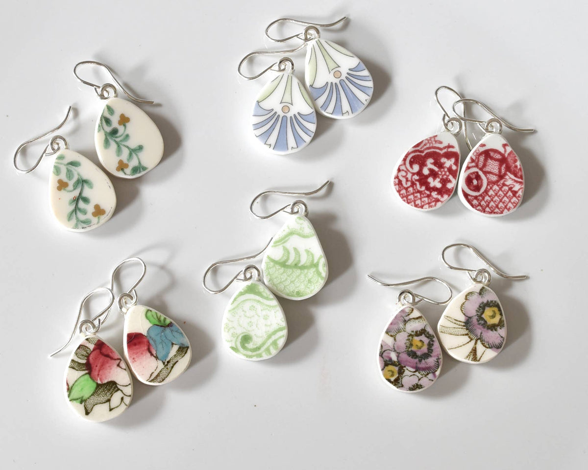 Broken Plate Dangle Earring - Small Teardrop Shaped