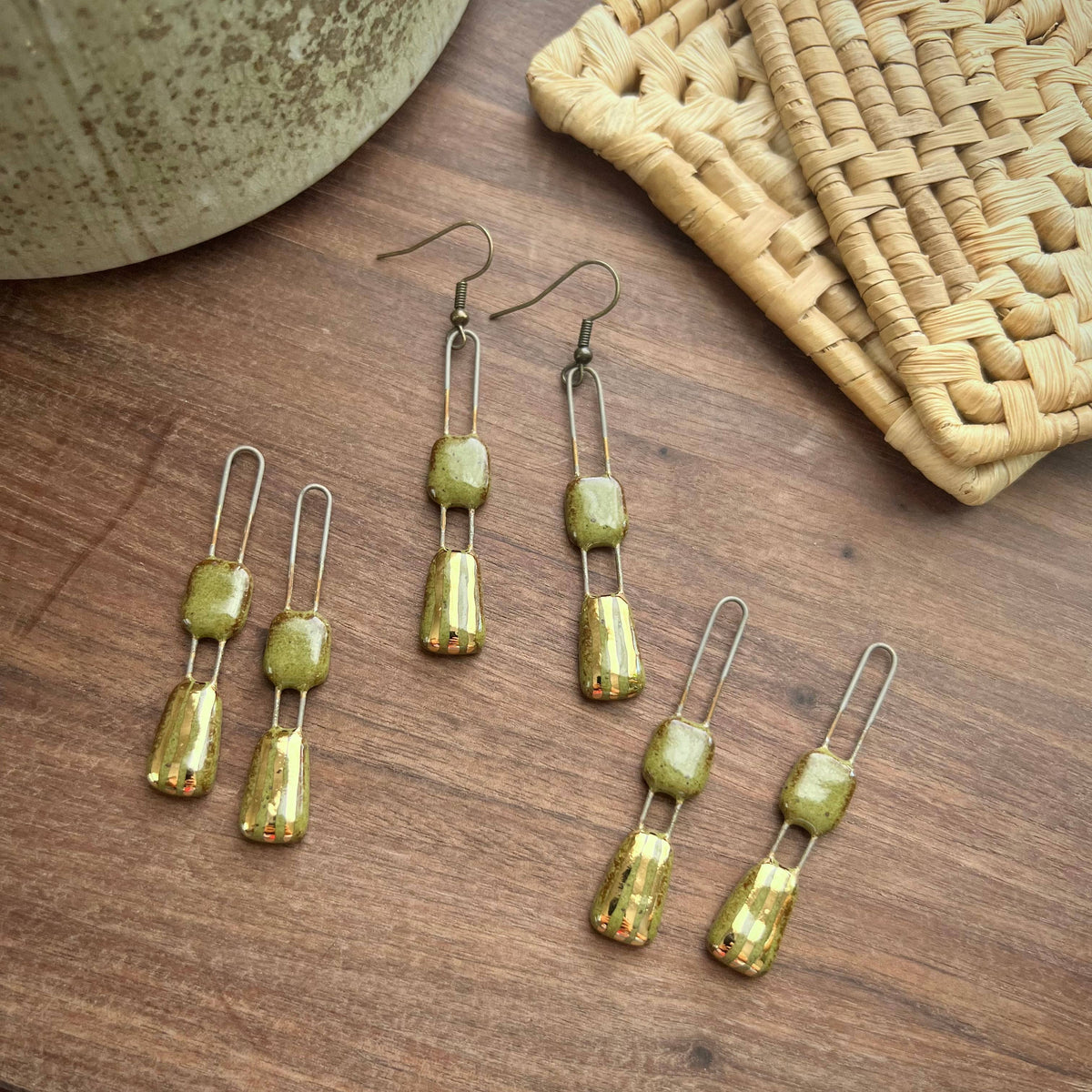 Speckled Olive Two Piece Gold Lined Earrings