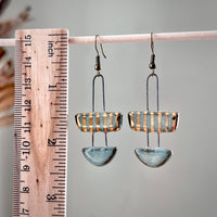 Turquoise Two Piece Striped Ceramic Clay Earrings