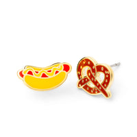 Hot Dog & Pretzel Post Earrings | Mismatched Gold Studs