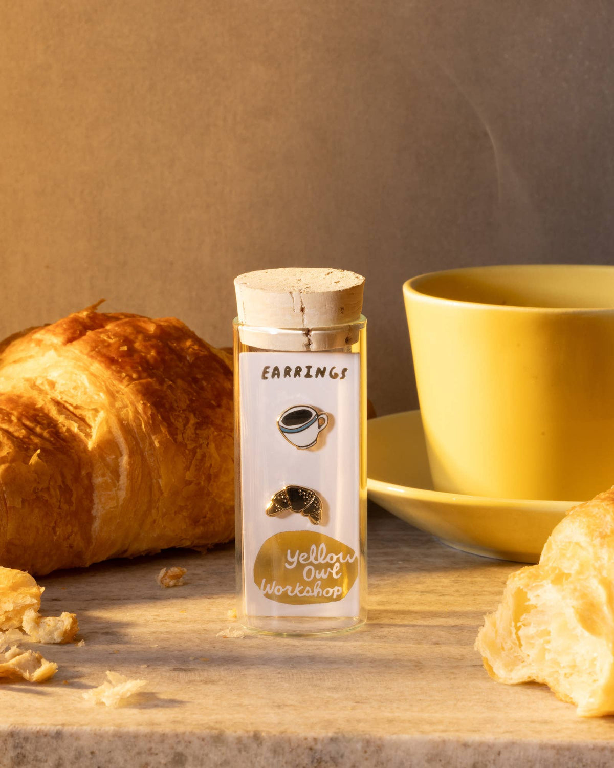 Croissant & Coffee Earrings | Mismatched Gold Studs