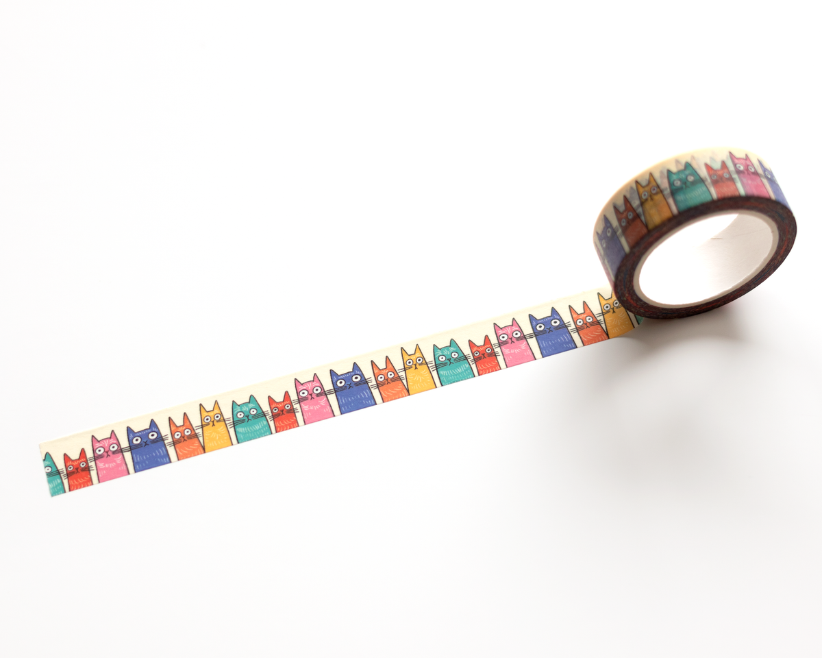 Whimsical Colorful Cats Washi Tape