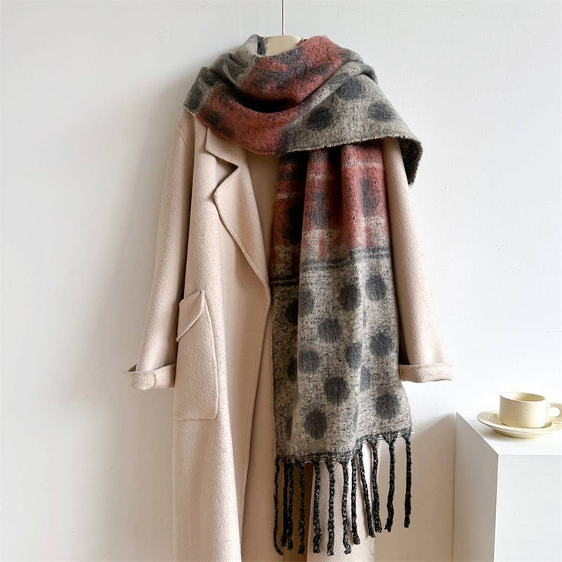 Fringed Polka Dot Scarf