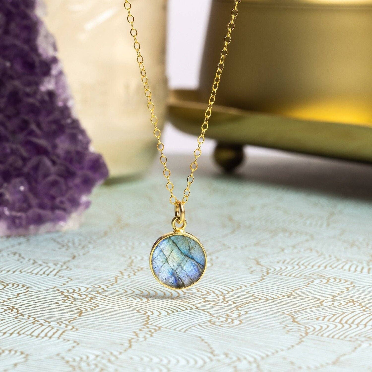 Labradorite 14K Gold Filled Round Pendant Necklace