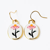Botanical Folk Art Flower Earrings Gold Plated
