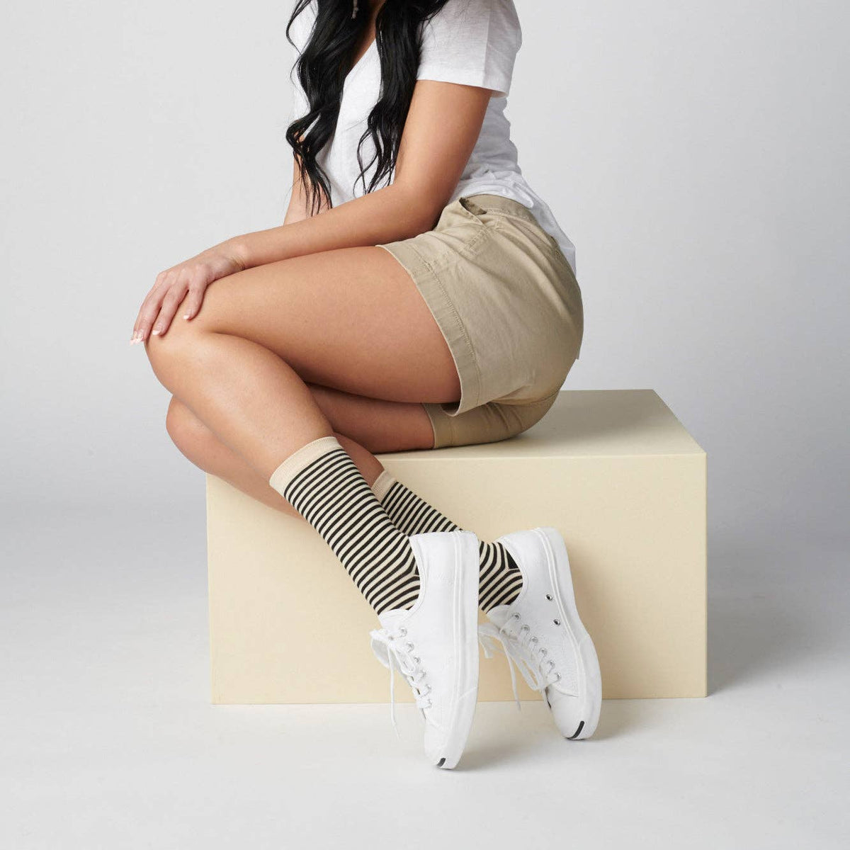 Cole Black and White Striped Crew Socks / Hooray Sock Co.