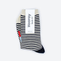 Cole Black and White Striped Crew Socks / Hooray Sock Co.