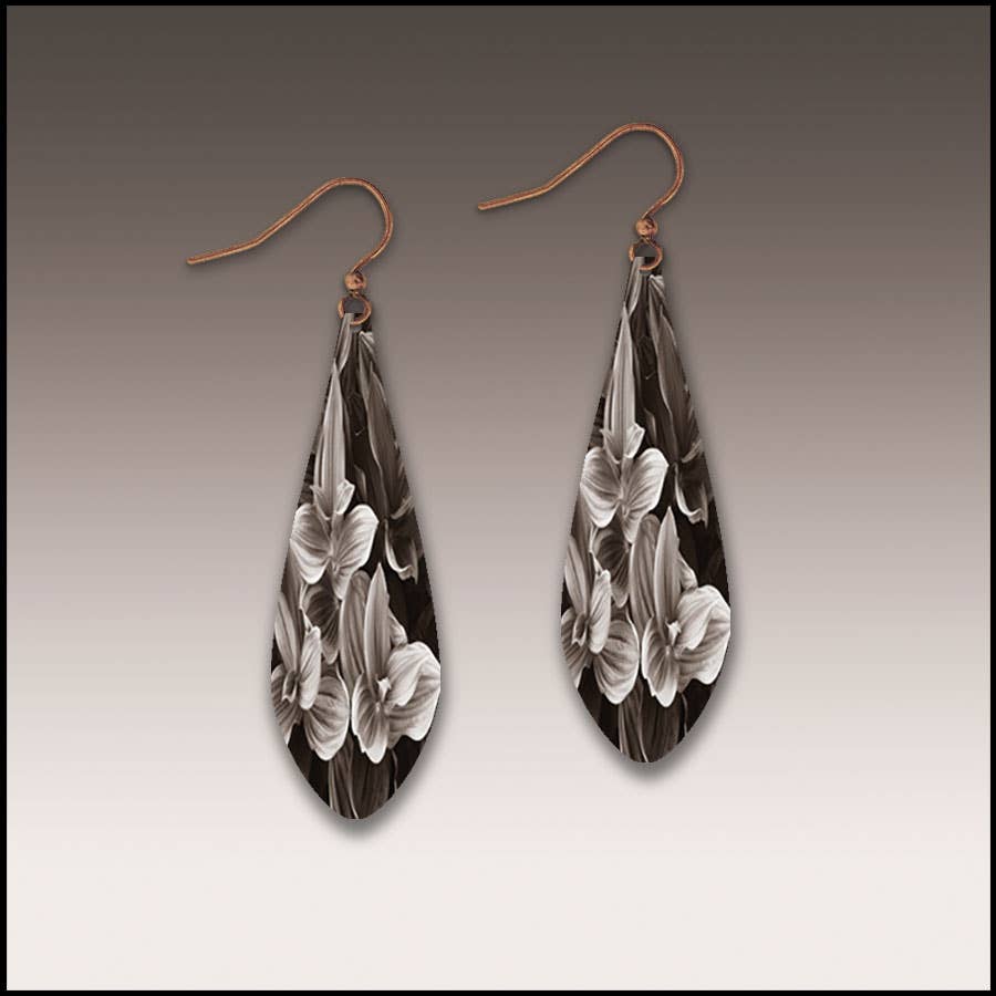 Black and White Floral Long Drop Handmade Earrings