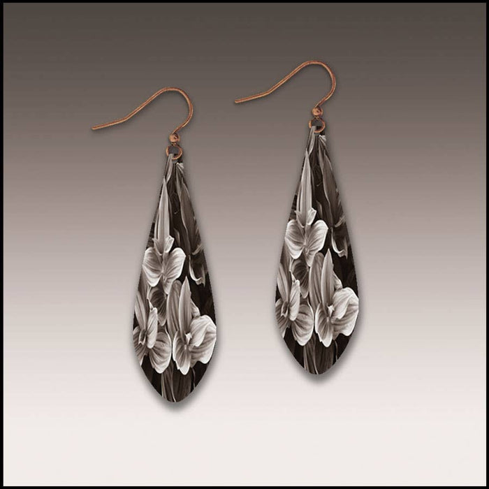 Black and White Floral Long Drop Handmade Earrings