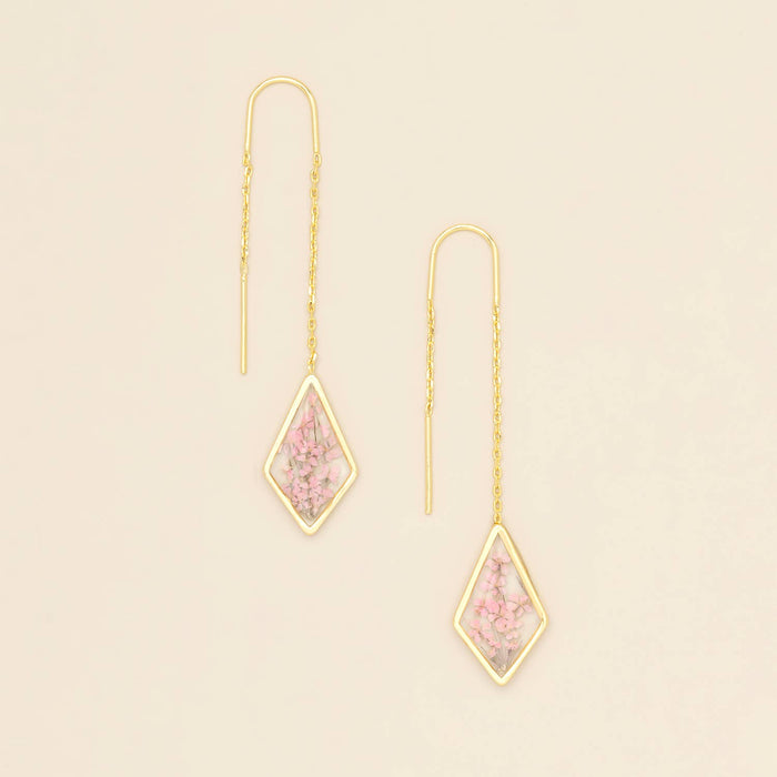 Pressed Flower Thread Earring - Pink Lace Flower/Gold / Scout