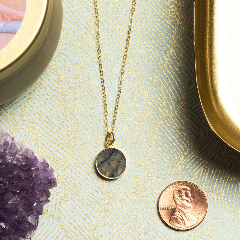 Labradorite 14K Gold Filled Round Pendant Necklace