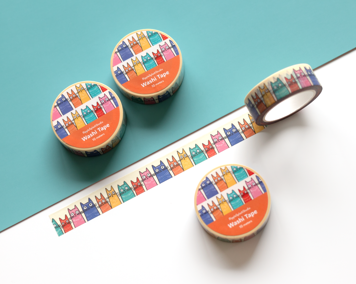 Whimsical Colorful Cats Washi Tape