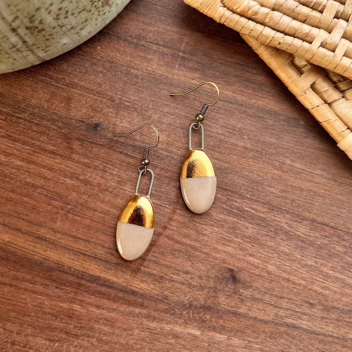 Nude Pink Half Dipped Rose Clay Earrings