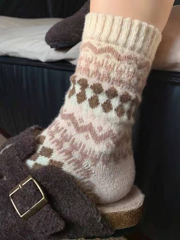 Rufia - Nordic Patchwork Knit Crew Socks