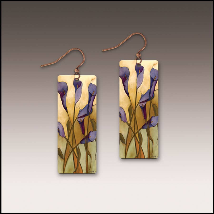 Calla Lily Purple Rectangle Handmade Earrings