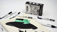 PINTAR Art Supply Professional Outline & Fill Pack - Set of 18 Black/White Paint Markers (6) 0.7mm (6) 1mm (6) 5mm Tips - Smooth-Flowing Japanese Ink
