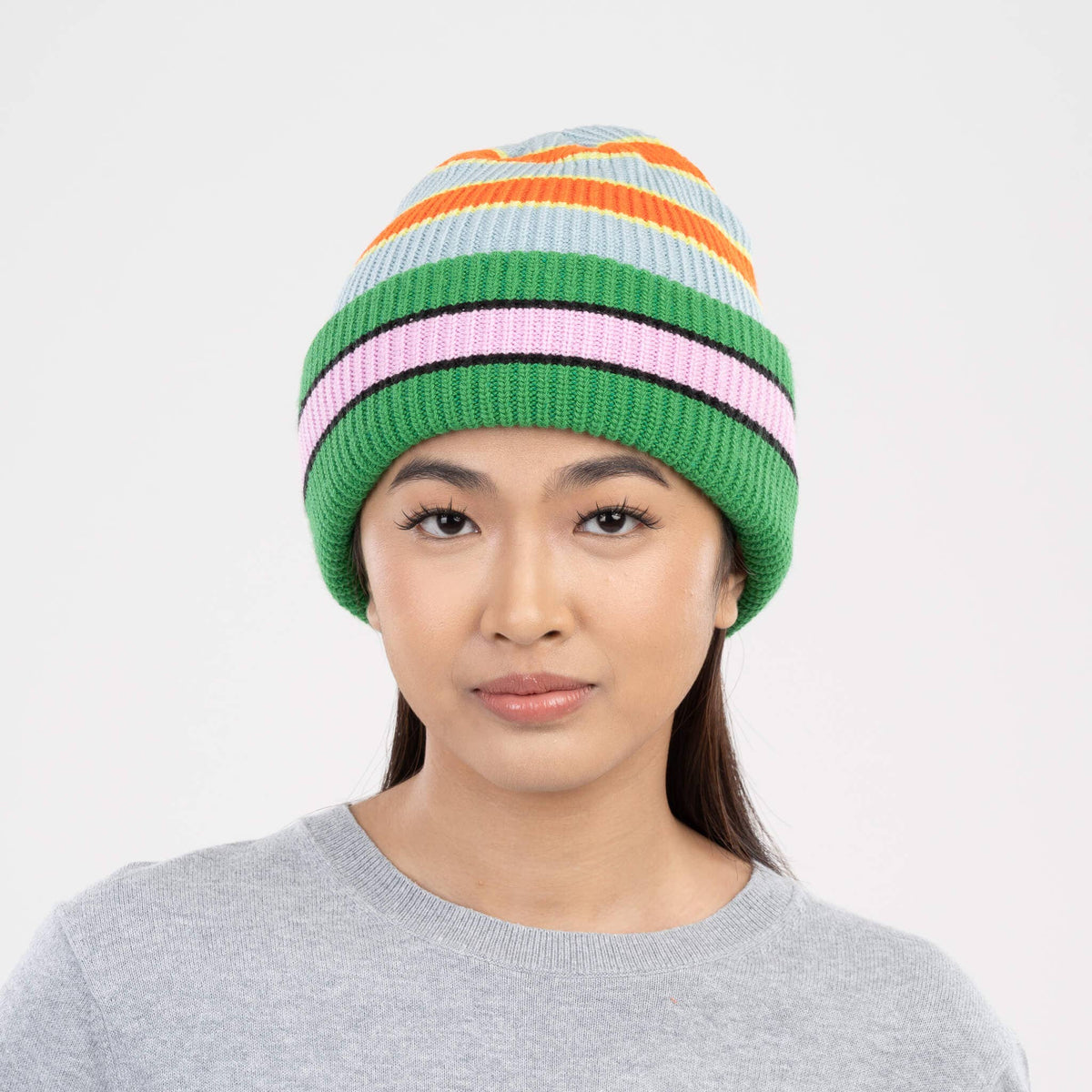 Zipper Stripe Plush Beanie